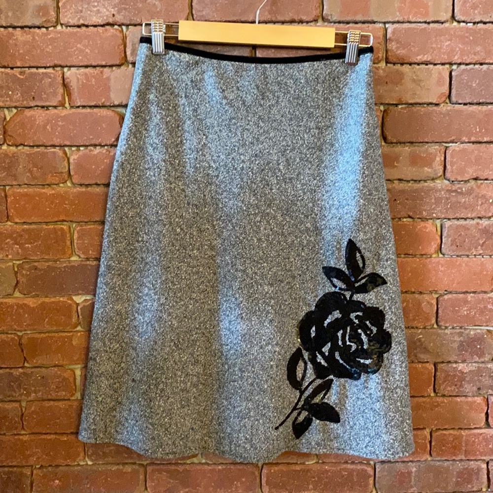 Wool Skirt with Sequined Rose Detail